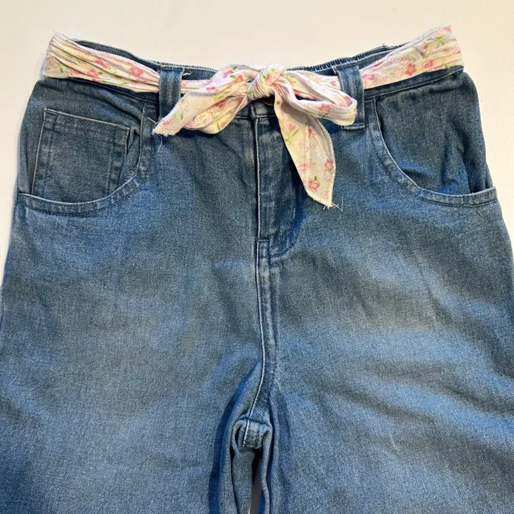 Copper Key Toddler Denim Ruffle Jeans‎ 5 Floral Belt Tie Boho Flare Frill